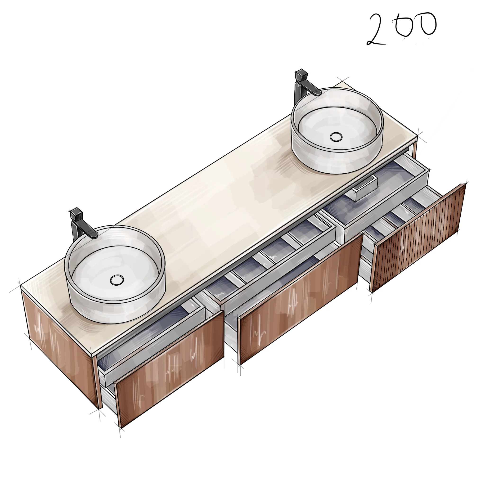 Подвесная тумба со столешницей Salini Domino 200x70 эмаль 27D120