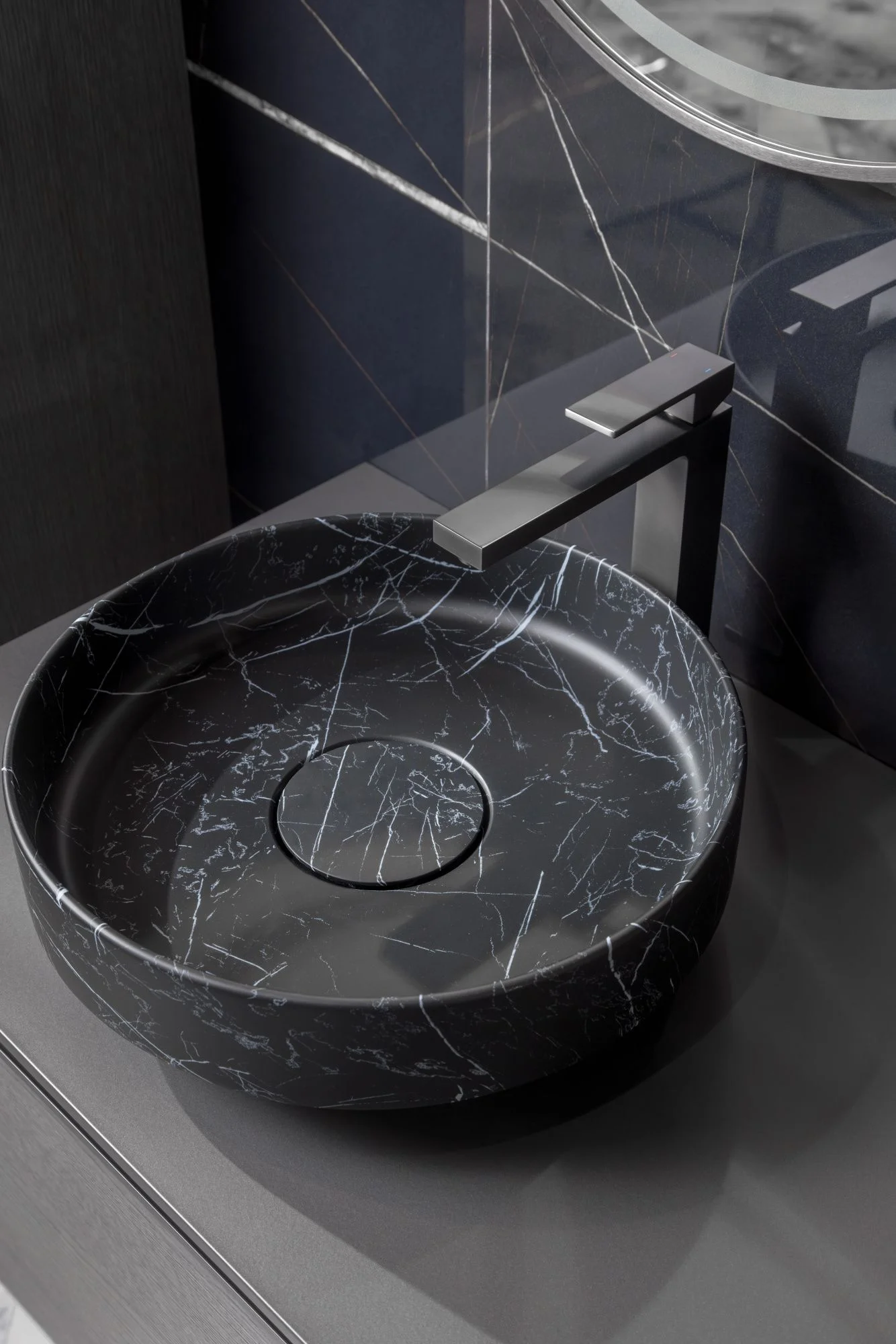 Раковина накладная 40 см Boheme Corian 801-NM черный