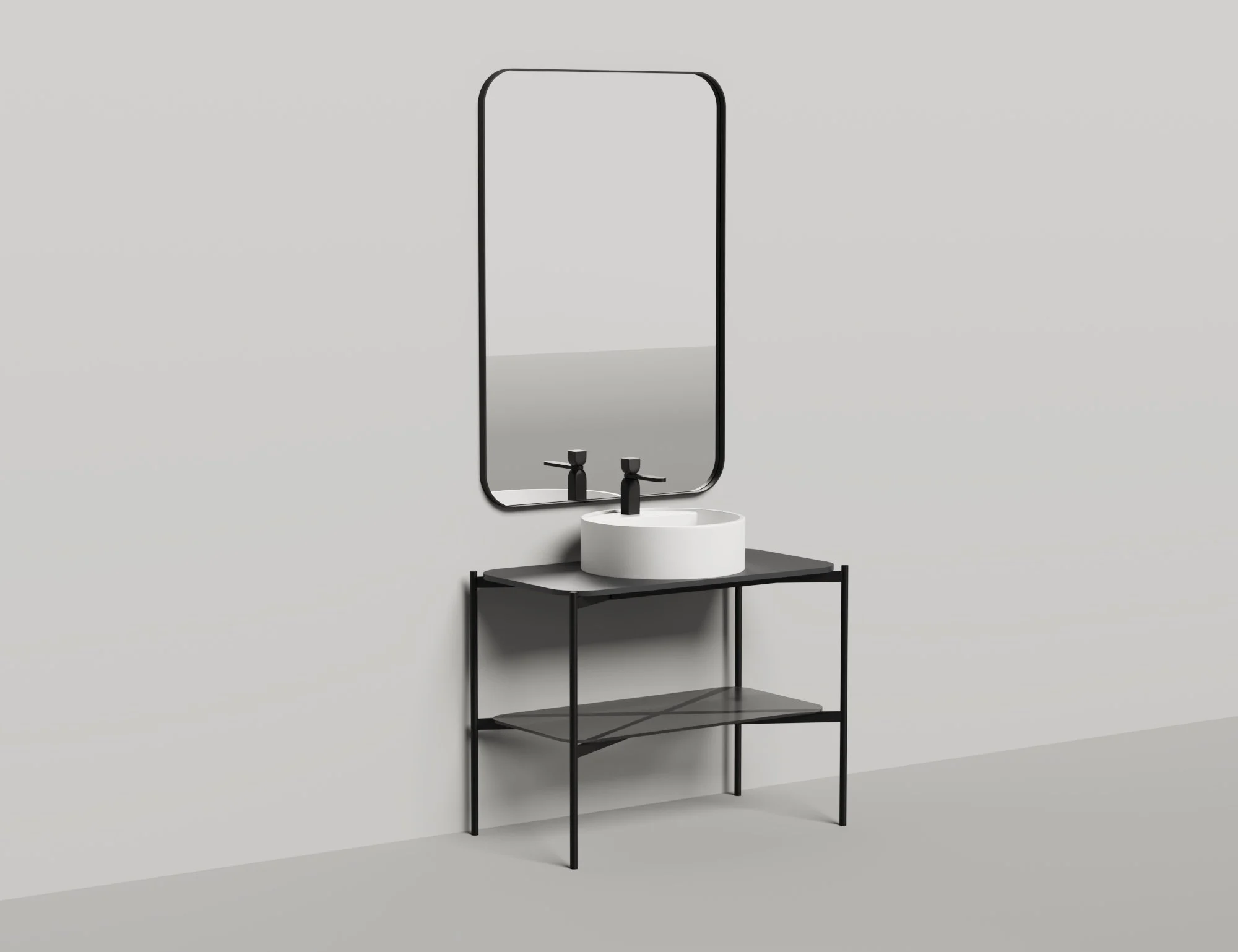 Напольная тумба со столешницей и зеркалом Salini Grazia 90x74 стальная черная 27G109
