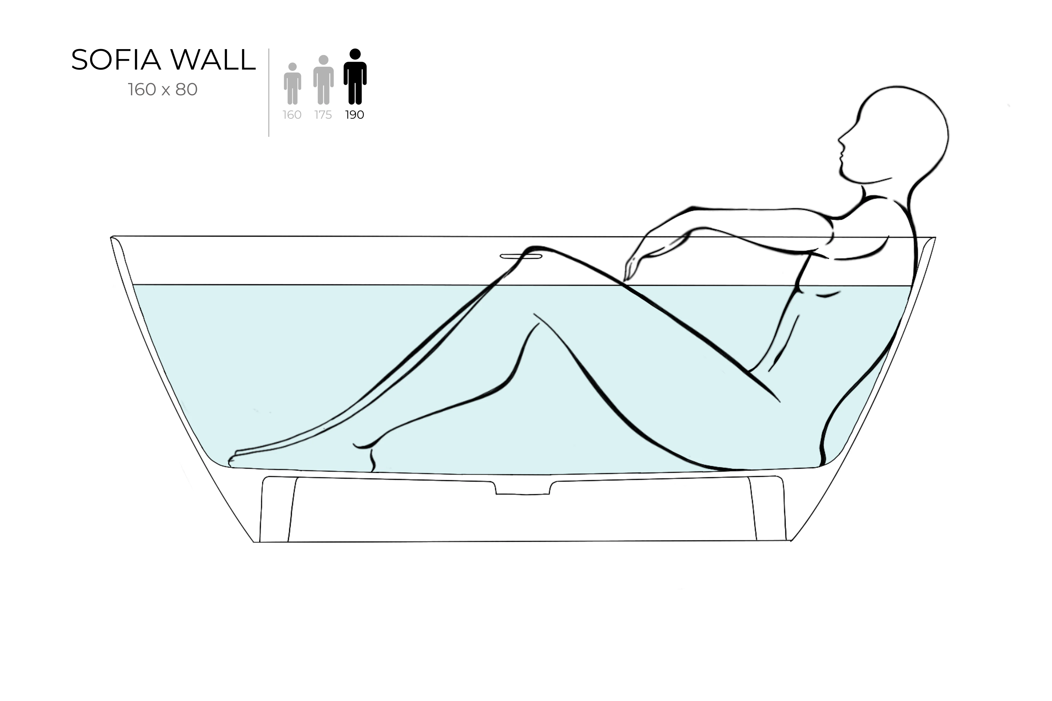 Ванна пристенная Salini SOFIA WALL 160x80 покраска по RAL снаружи 102517GRH