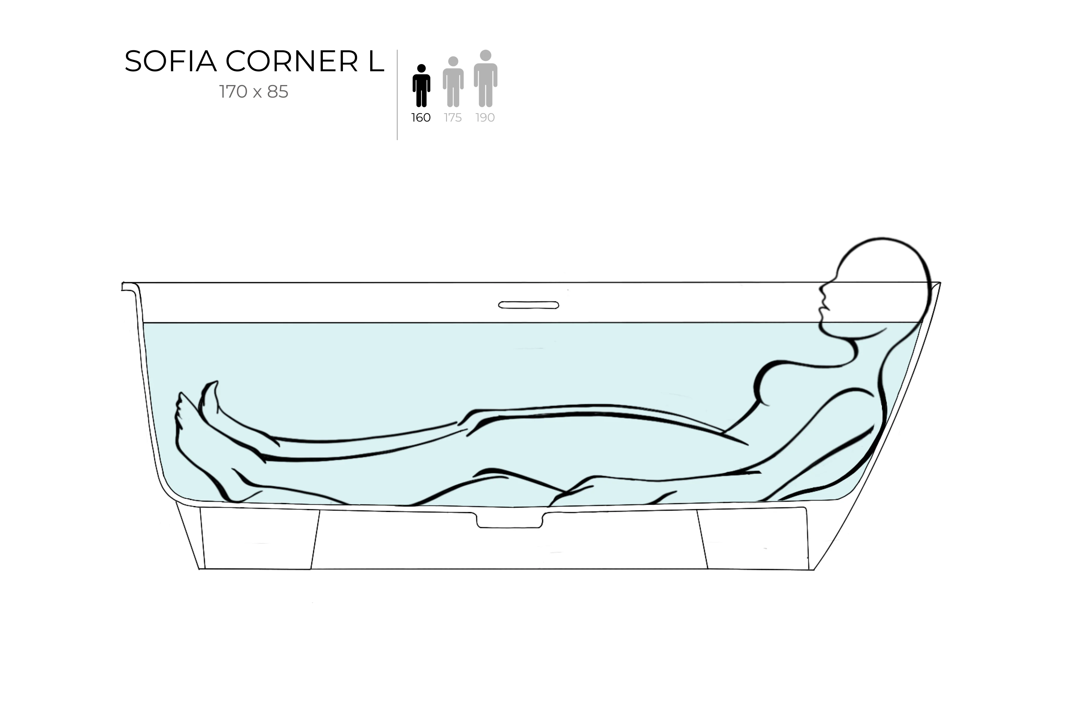 Ванна пристенная угловая глянцевая 170x85 SALINI Sofia Corner L окраска по RAL 102515GRF