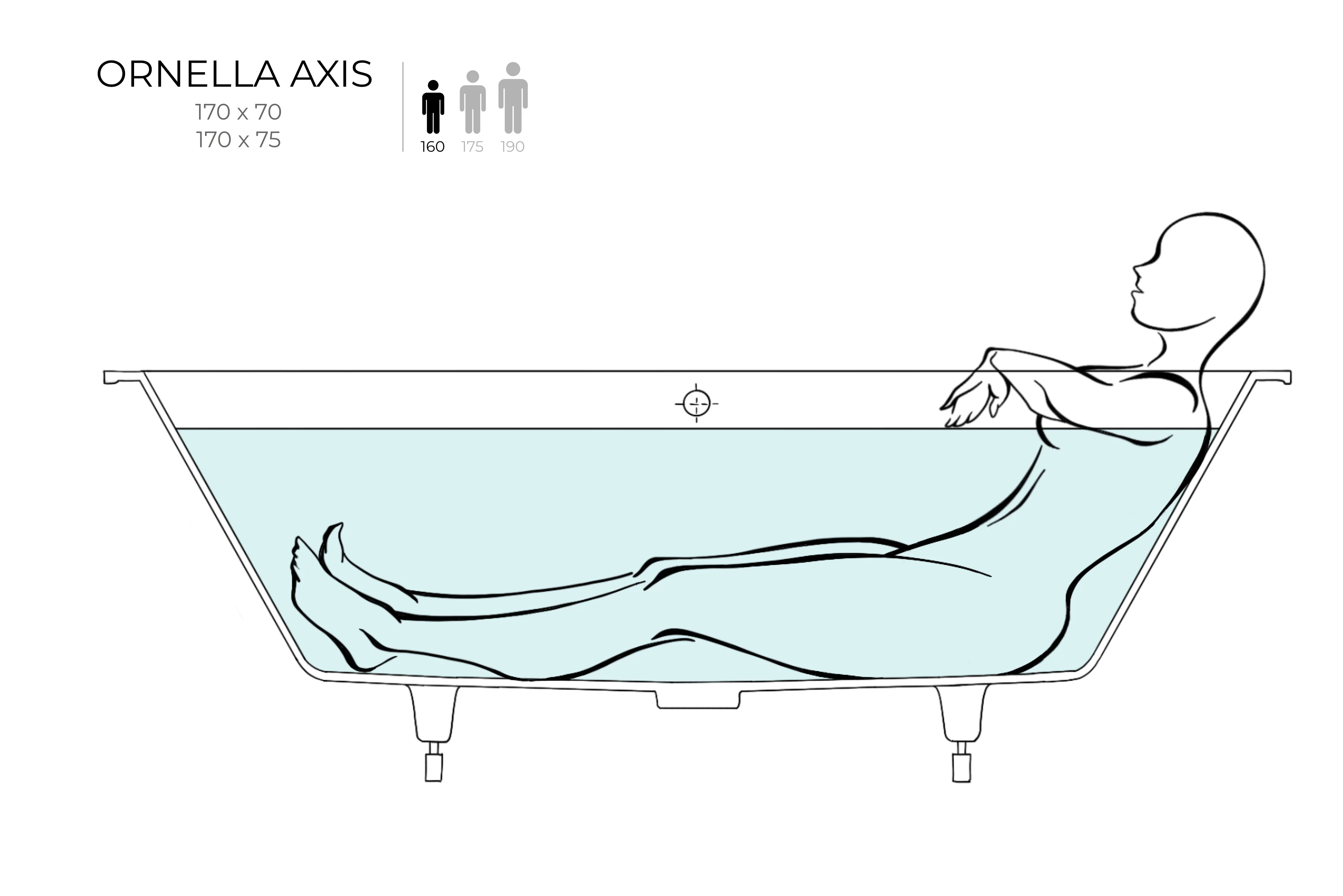 Ванна встраиваемая Salini ORNELLA AXIS 170x75 покраска по RAL полностью 103413GRF