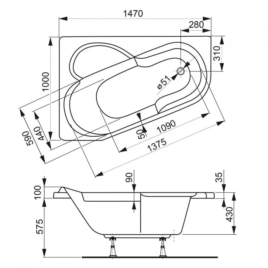 Акриловая ванна VAGNERPLAST SELENA 147x100 Right