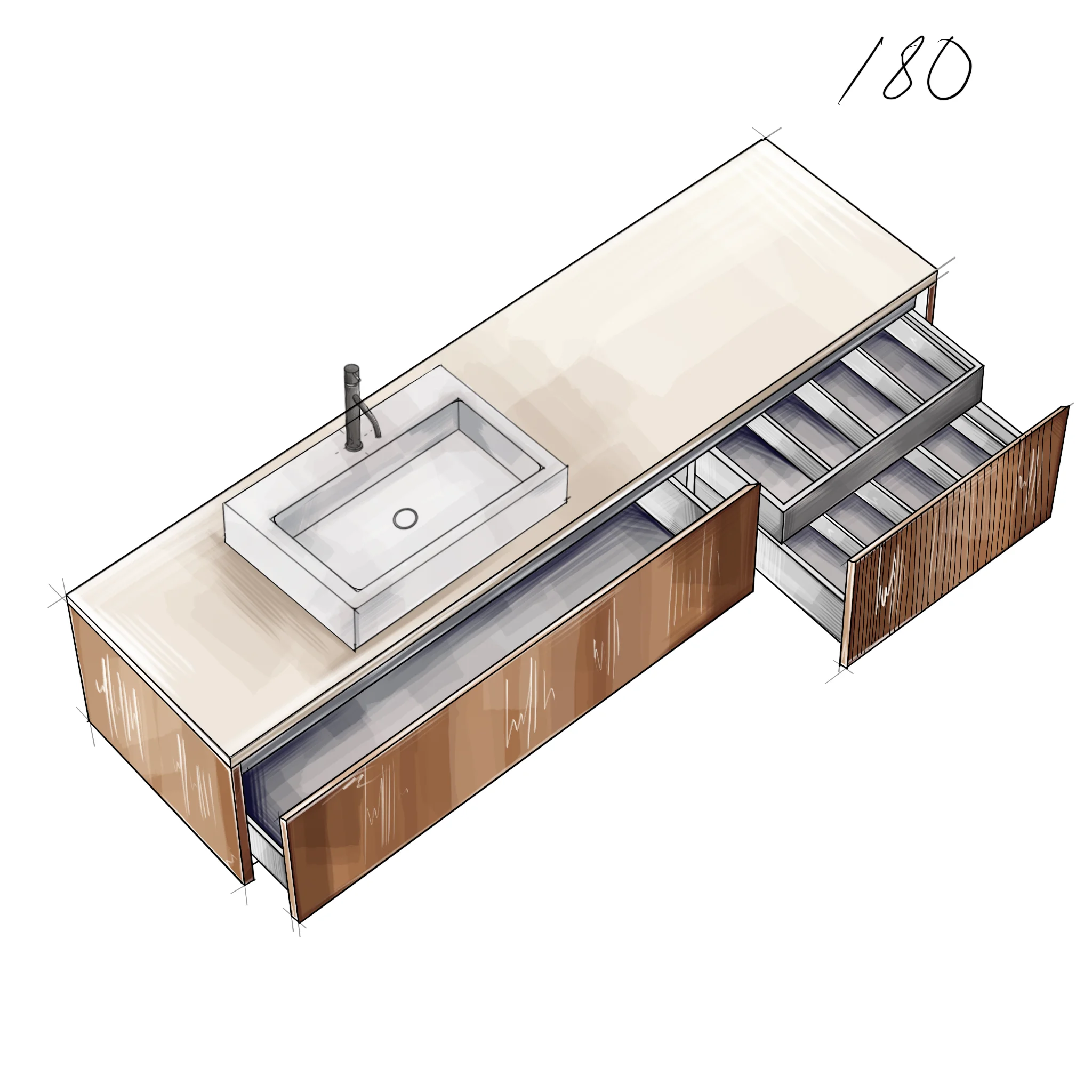 Подвесная тумба со столешницей Salini Domino 180x50 шпон 27D218
