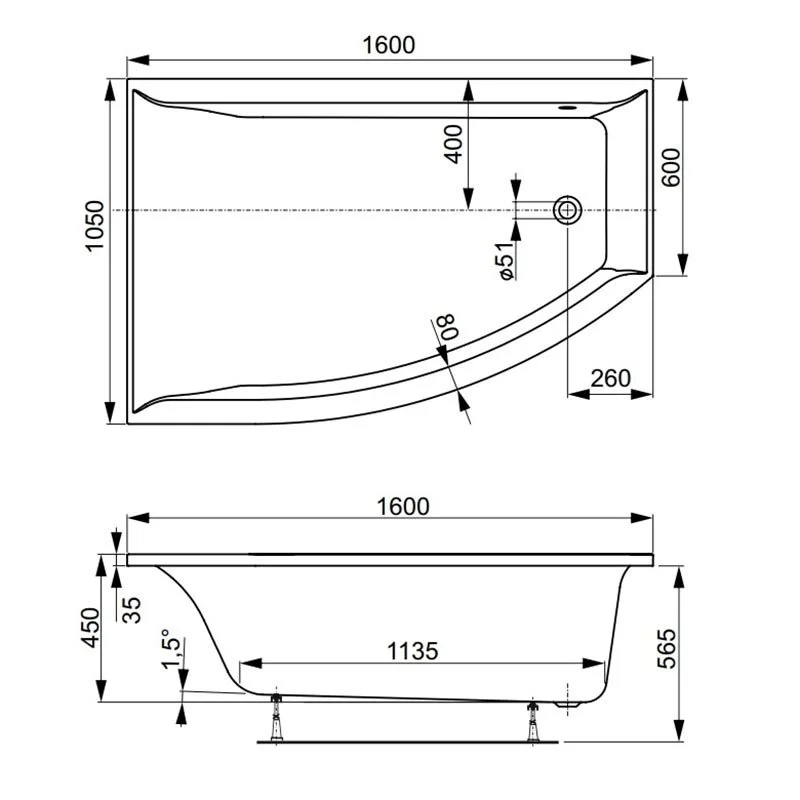 Акриловая ванна VAGNERPLAST VERONELA OFFSET 160x105 Right