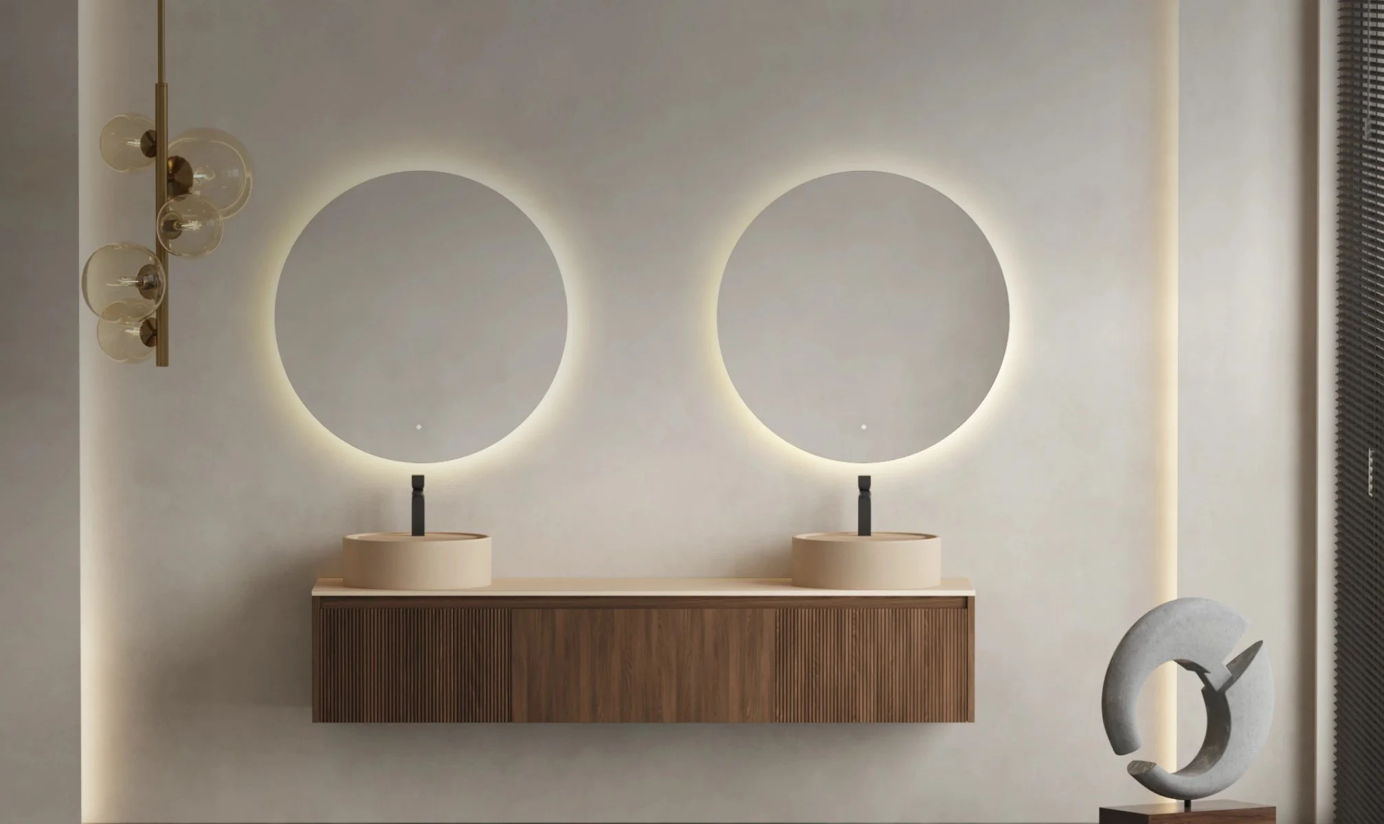 Зеркало для ванной с LED подсветкой, обогрев-антизапотевание, сенсорный выключатель, Ø90 см Salini OMBRA 27M0390BH