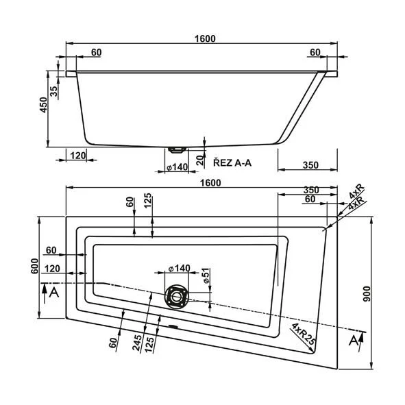 Акриловая ванна VAGNERPLAST CAVALLO OFFSET 160x90 Left