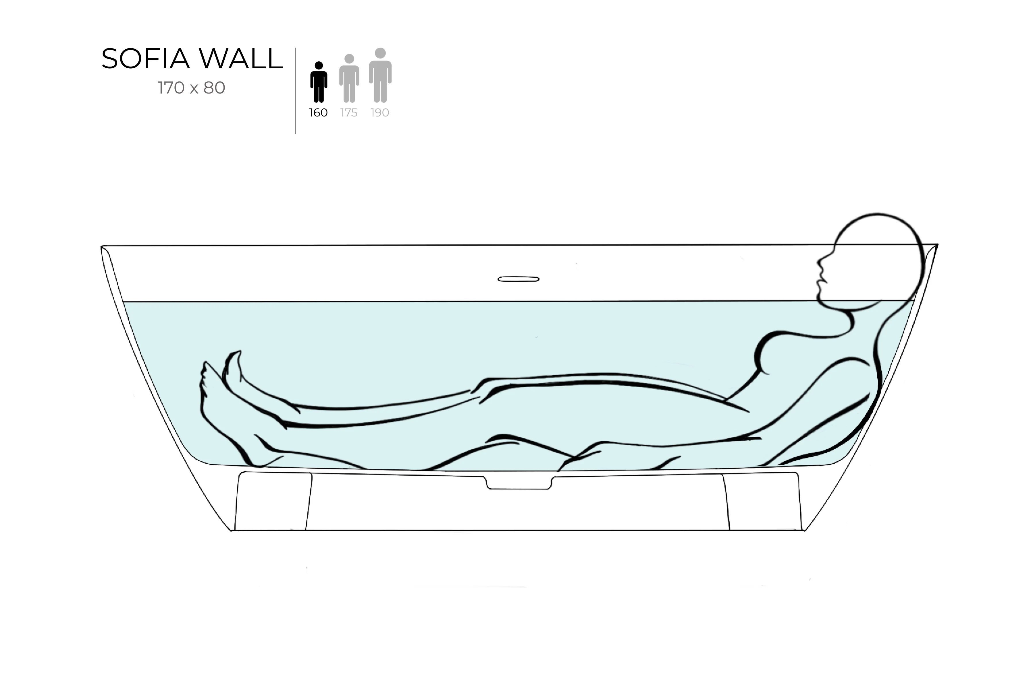Ванна каменная отдельностоящая глянцевая 170x80 Salini Sofia Wall 102512GRH окрашена по RAL снаружи