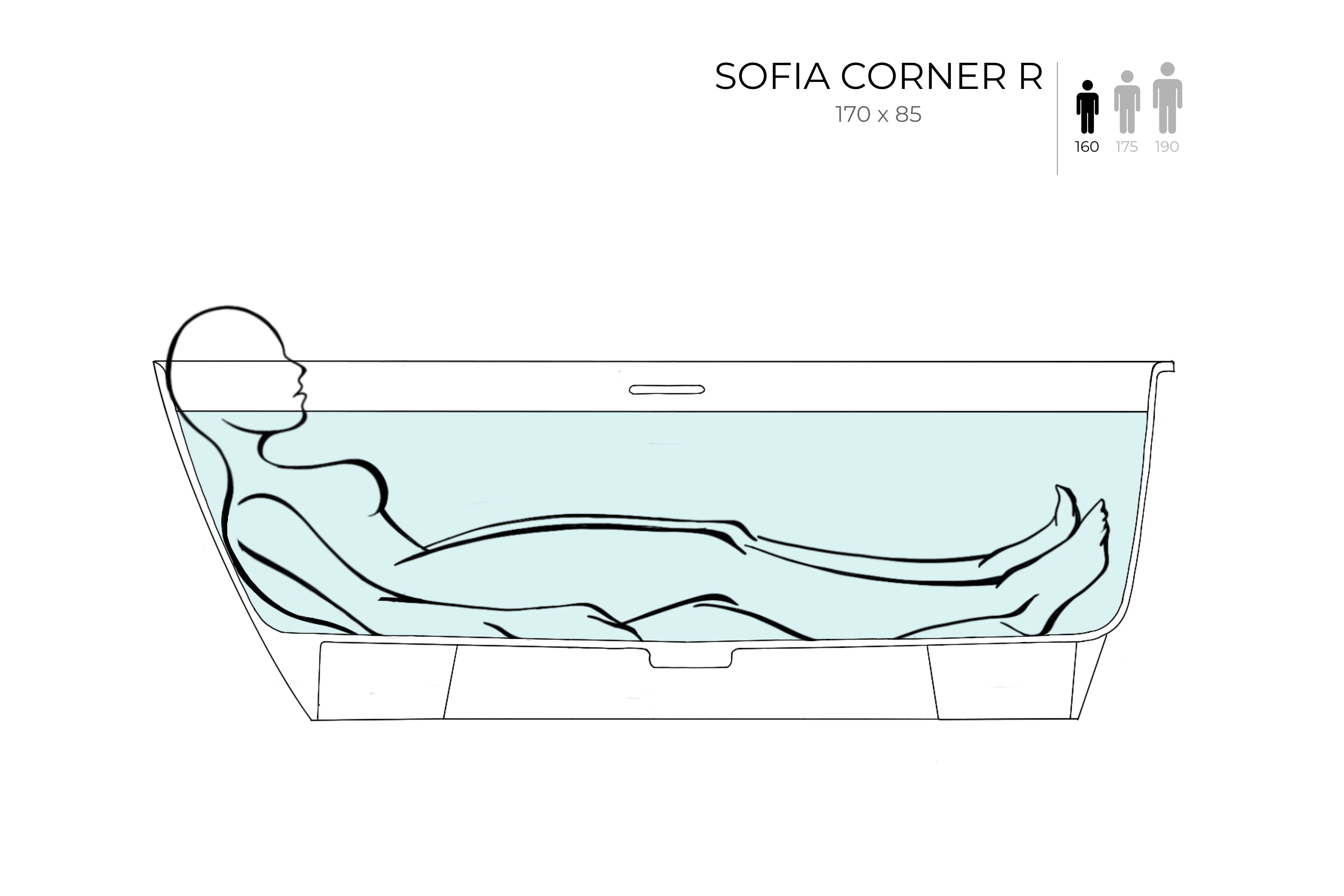 Ванна пристенная угловая матовая 170x85 SALINI Sofia Corner R окраска снаружи 102524MRH