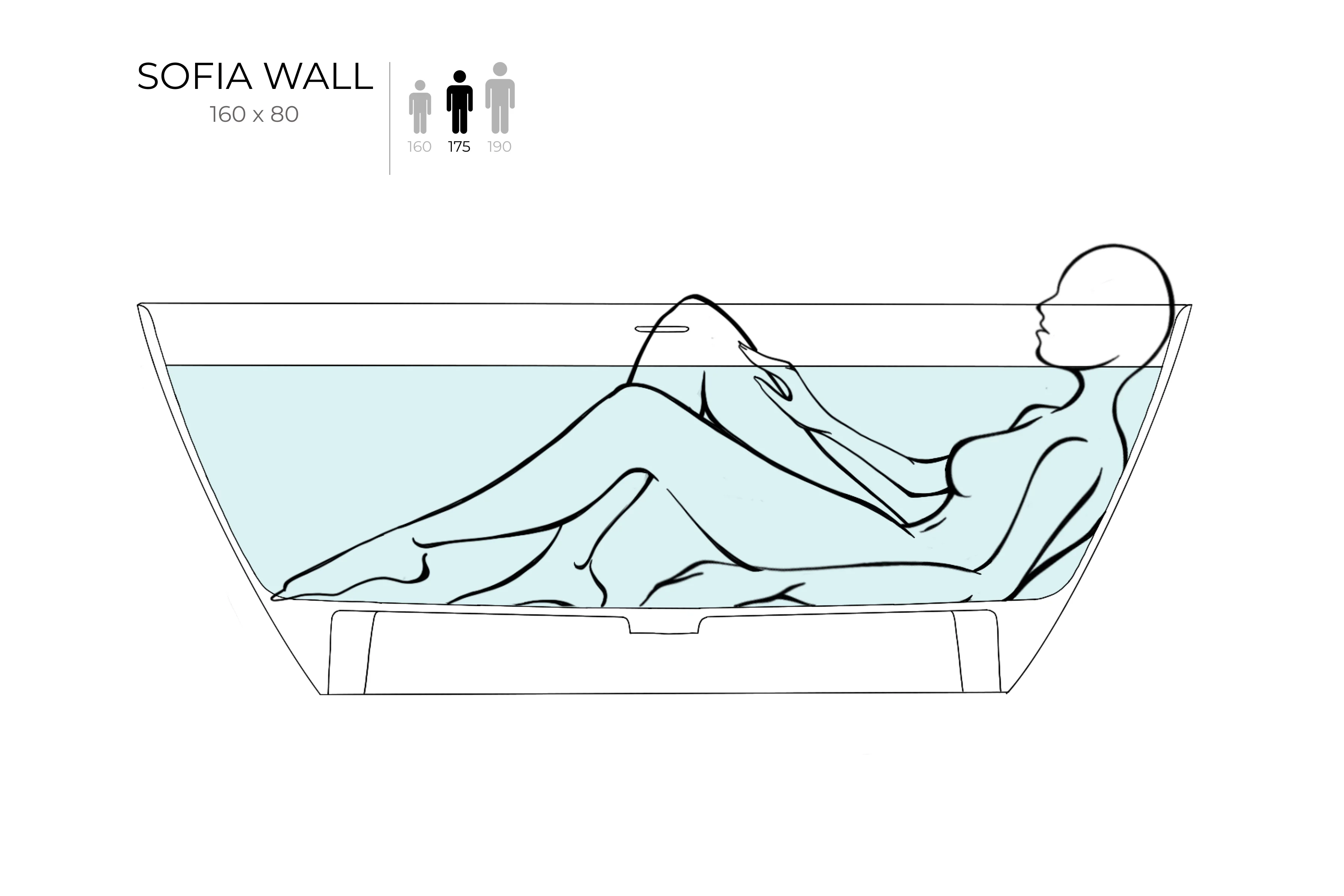 Ванна пристенная Salini SOFIA WALL 160x80 покраска по RAL снаружи 102517GRH