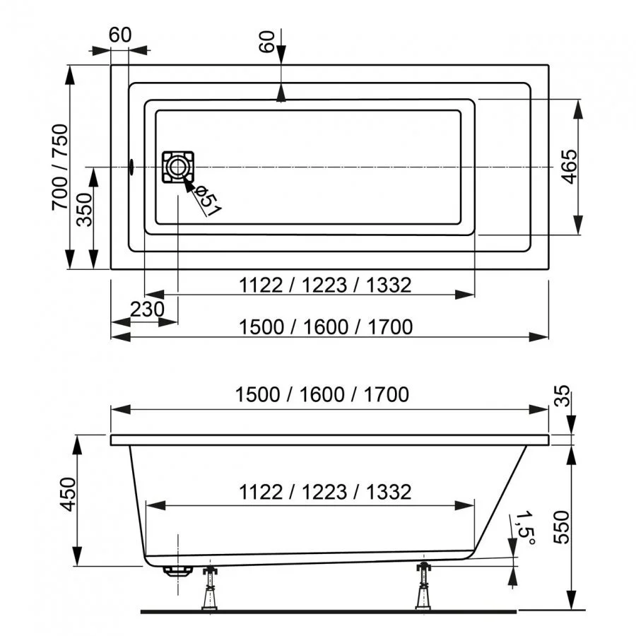 Акриловая ванна VAGNERPLAST CAVALLO 150x70