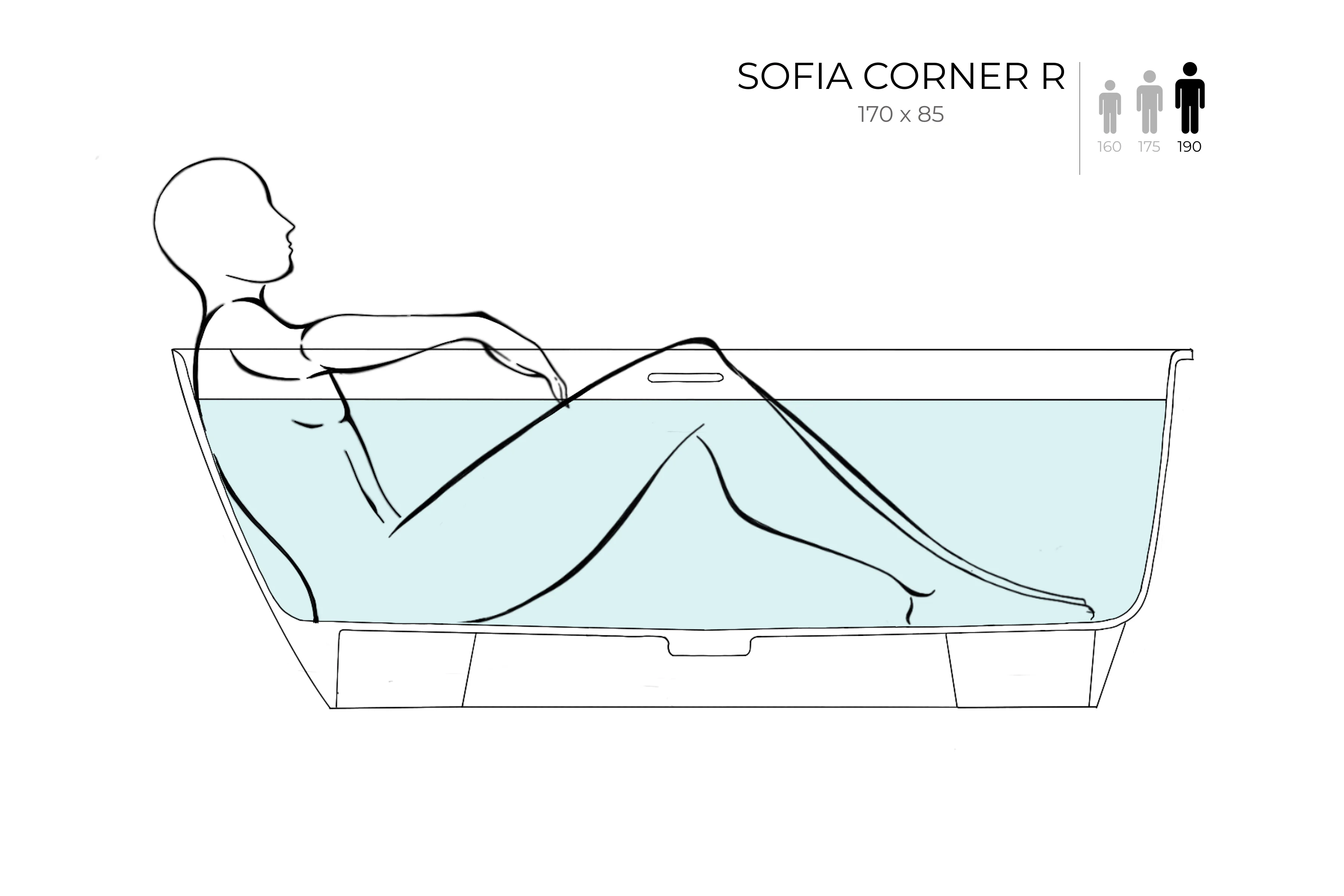 Ванна пристенная угловая матовая 170x85 SALINI Sofia Corner R окраска снаружи 102524MRH