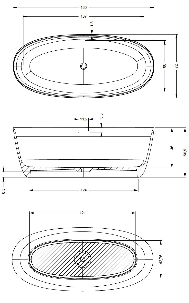 Ванна из искусственного камня RIHO OVAL 160х72 BS7000500000000