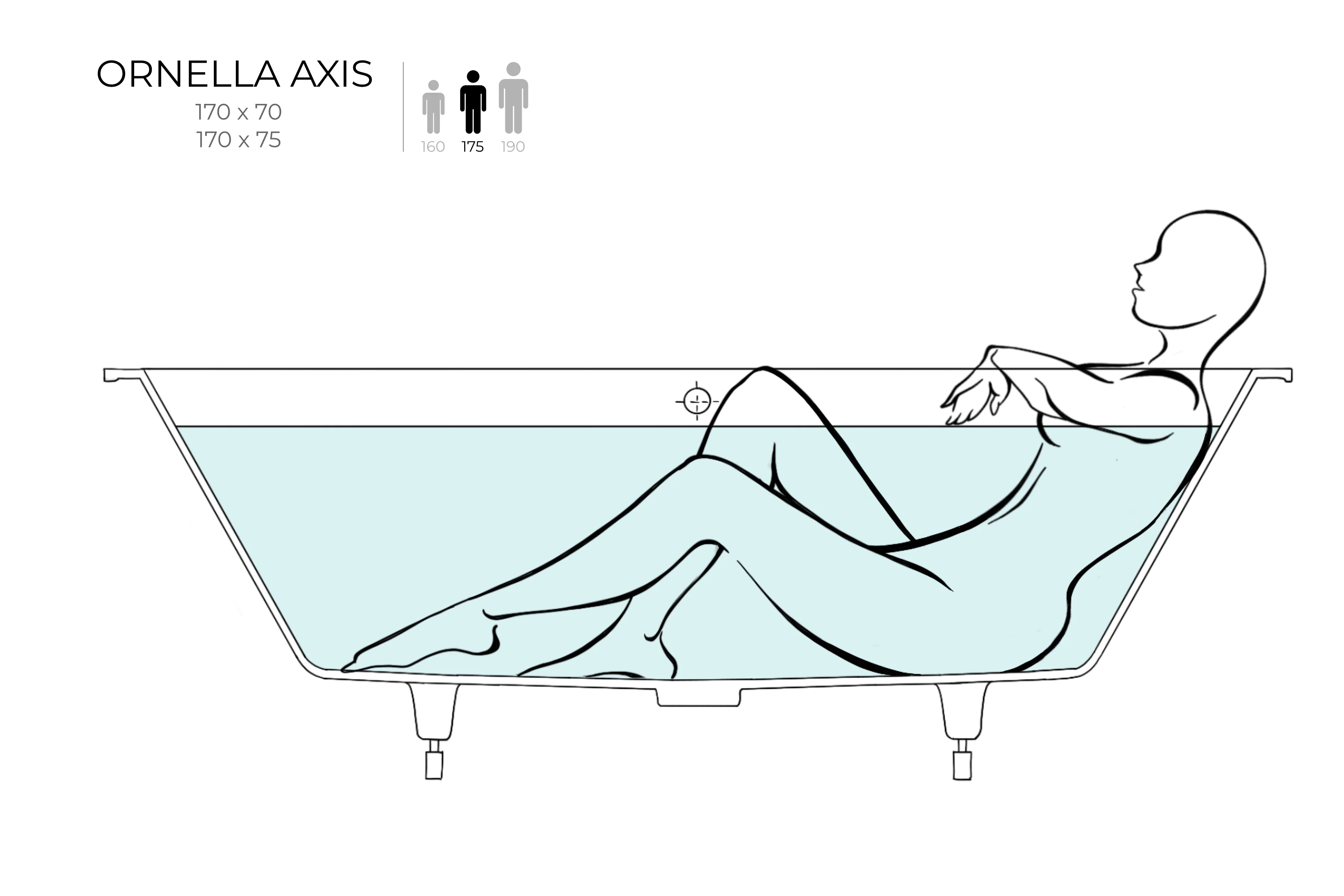 Ванна встраиваемая Salini ORNELLA AXIS 170x75 покраска по RAL полностью 103423MRF