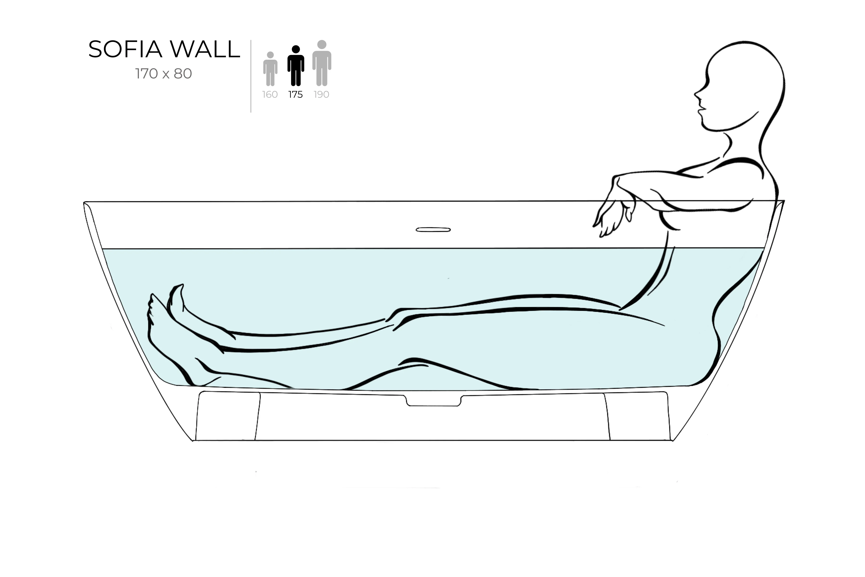 Ванна каменная отдельностоящая глянцевая 170x80 Salini Sofia Wall 102512GRH окрашена по RAL снаружи