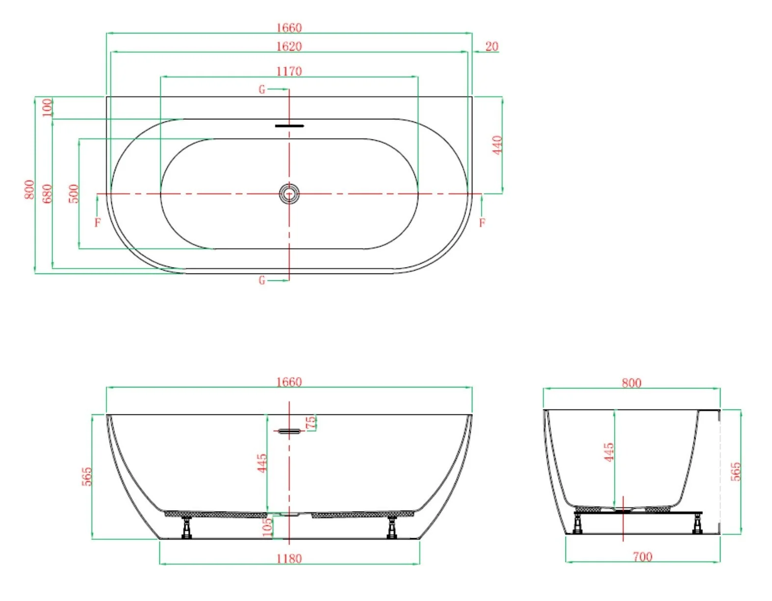 Акриловая ванна отдельностоящая VAGNERPLAST VERA 166x80