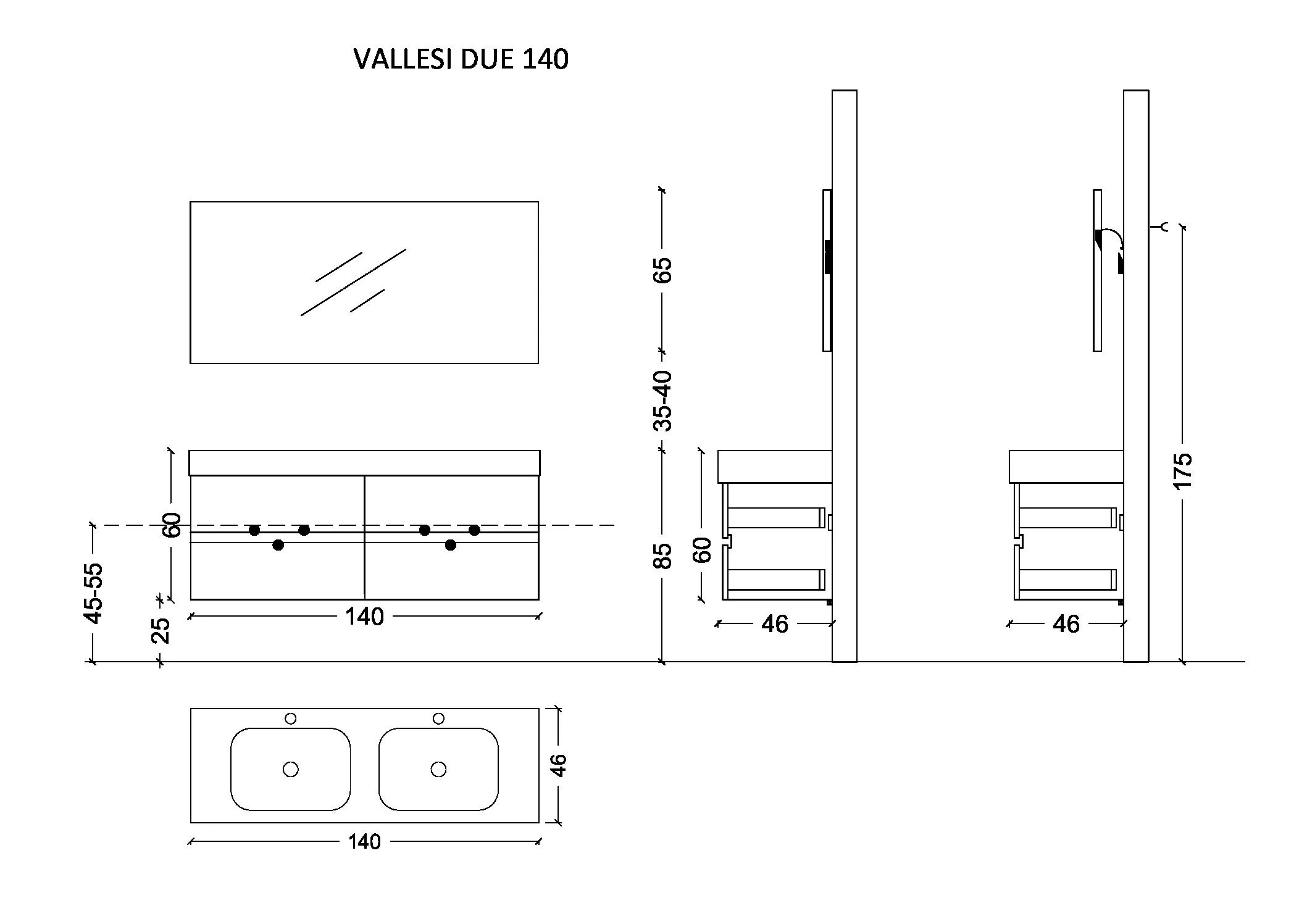 Тумба 140x46 без раковины Armadi Art Vallessi 837-140-GS
