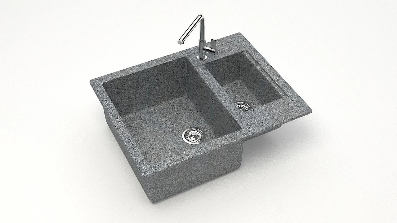 Мойка для кухни полторы чаши каменная  60,5x49 см SANTEGRO  SZ019-605/Q8 серый матовый