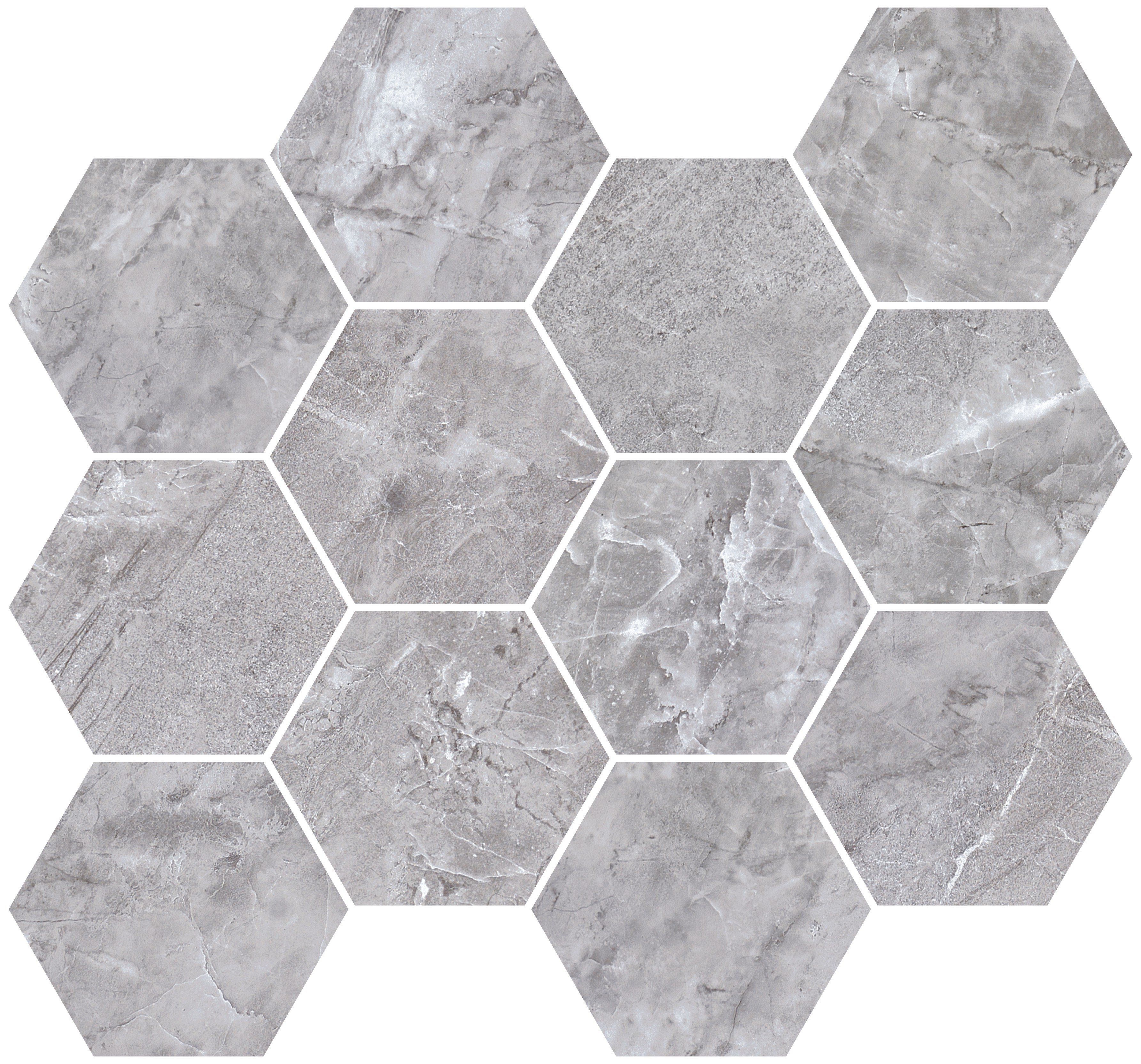 мозаика nuvola grigio полированная гексагон 26.7x30.8 Серый